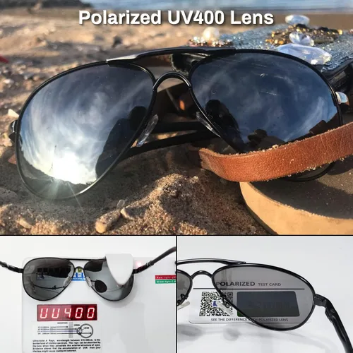 Vista 5 de ROCKNIGHT Lentes de sol polarizados estilo aviador para hombres y mujeres, lentes de sol con parte superior plana de metal, ligeras