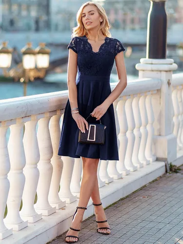 Vista 8 de MISSMAY Vestido de cóctel con cuello en V y encaje floral retro para mujer