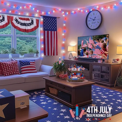 Vista 5 de JMEXSUSS Luces rojas blancas y azules con cable transparente, 66 pies, 200 luces LED para decoración del 4 de julio, luz de Navidad para celebración