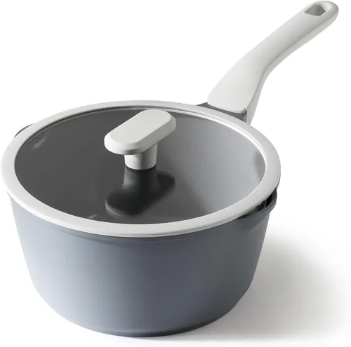 Vista 18 de PRICUSIS Cacerola antiadherente de cerámica con tapa, olla no tóxica de 1.3 cuartos de galón con boquillas de vertido, totalmente revestida, 100%
