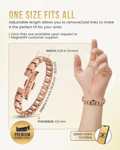 Vista 6 de MagnetRX® Pulseras magnéticas de cobre para mujeres - EllipseMAX 5X Fuerza 5,000 Gauss con imanes - Diseñadas en EE. UU. y patente pendiente