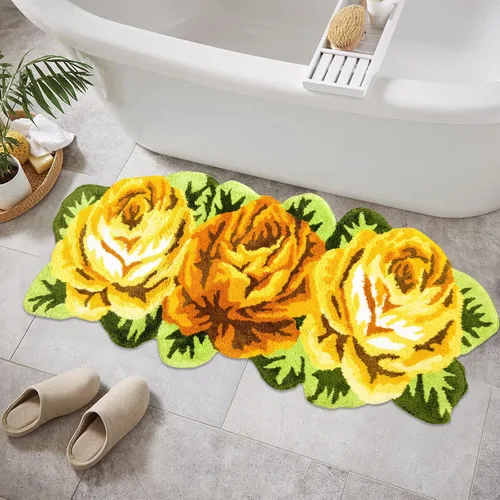 Vista 11 de USTIDE Bonita alfombra de baño de rosas para baño, alfombra de baño naranja de lujo, antideslizante, con forma de flor, alfombra de ducha de felpa