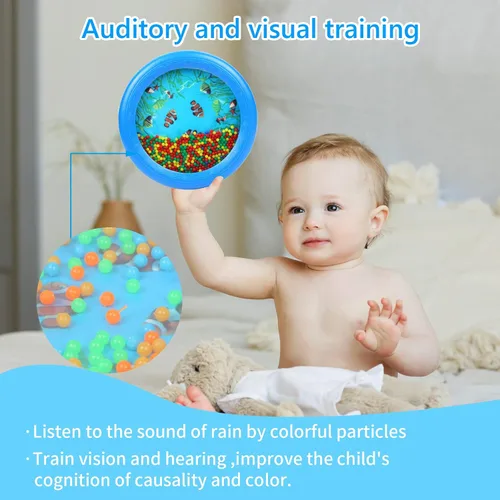 Vista 4 de Musfunny Tambor de Olas de Mar con Cuentas. Instrumento Musical con Suaves Sonidos del Mar. Juguetes Educativos de Música para Niños, Niñas y Bebés
