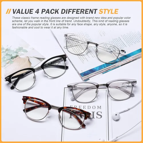 Vista 7 de DOOViC 4 Pack Blue Light Blocking Reading Glasses Fashion & Classic Style Computer Readers for Women Men