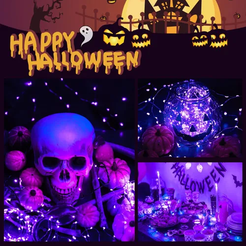 Vista 9 de JMEXSUSS Luces solares de Halloween moradas (cadena de luces solares y luces de hadas solares)