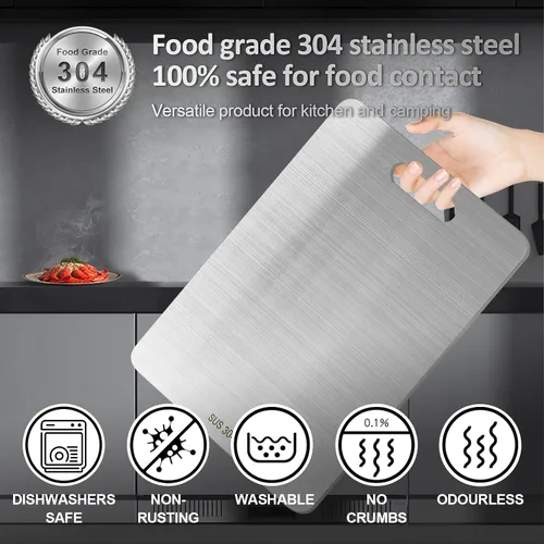 Vista 8 de 3 piezas Tablas de Cortar de Acero Inoxidable Tablas de Cortar para Cocina, Tabla de Doble Cara Mejorada, Tabla de Cortar Gruesa para Cocina de Casa