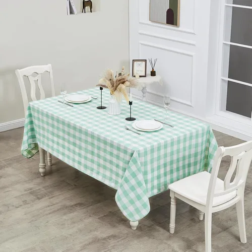 Vista 5 de Mantel rectangular de 70.9 x 55 pulgadas, mantel de cuadros impermeable y reversible, funda de mesa de picnic de mezcla de algodón lavable