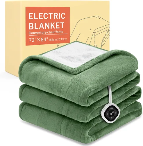 Vista 40 de HOMLYNS LuxeHeat - Manta térmica eléctrica tamaño King, manta térmica de franela suave Sherpa con 10 ajustes de calor, temporizador de 1 a 10 horas