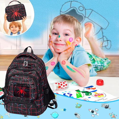 Vista 5 de FunnyGifts Mochilas para niños con lonchera para niños, mochila escolar con bolsa de almuerzo para primaria, jardín de infantes, preescolar