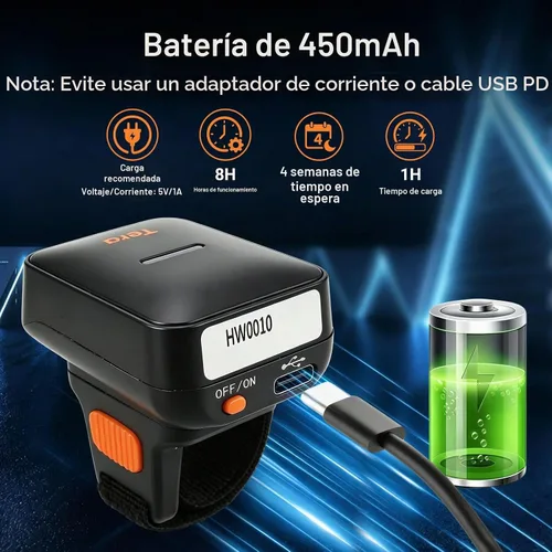 Vista 5 de Tera Anillo portátil del escáner del código de barras: Mini 1D 2D QR lector Rojo