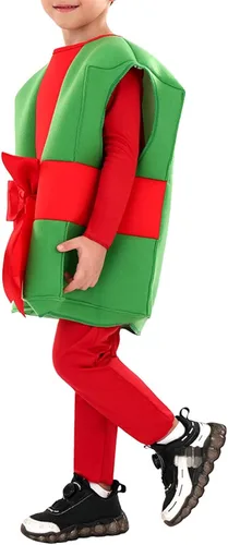 Vista 3 de BULINGNA Caja de regalo de Navidad para niños, disfraz de lazo rojo y verde, caja de regalo sin mangas, chaleco para cosplay para bebés y niñas