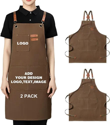 Vista 10 de Delantal personalizado para hombres y mujeres, delantales de lona de cocina personalizados con bolsillos, nombre, texto, logotipo, imagen