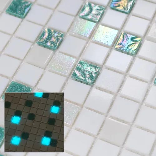 Vista 11 de Azulejo de mosaico de vidrio azul azul celeste de 11.5 pies cuadrados