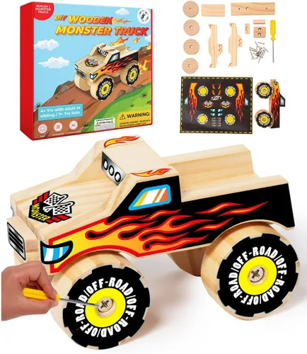 Vista 13 de Little Jupiter Kits de madera de bricolaje con calcomanías, kit de construcción para niños, juguetes troncos para edades de 4 a 7 años, manualidades