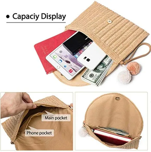 Vista 4 de MilkyWay Bolso de mano tejido bolso de mano de paja para verano playa fiesta bolso de paja tejido sobre