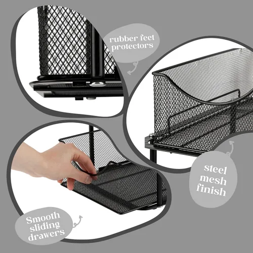 Vista 5 de Sorbus Organizador de metal para debajo del fregadero de 2 niveles para baño, cocina, cajones deslizantes de malla de acero fuerte para debajo