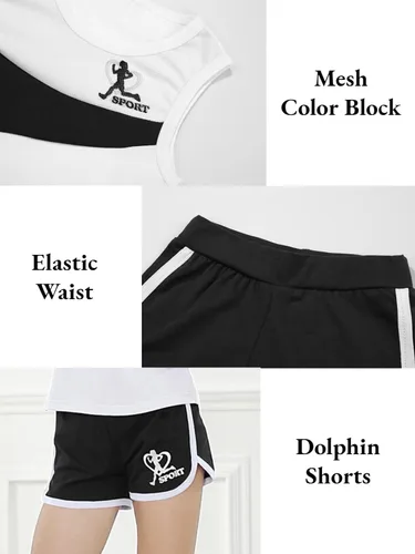 Vista 4 de Girls Shorts Sets Kids Summer 2 Piece Outfits Clothes Tennis Running Tank Top Shirts Dolphin Shorts