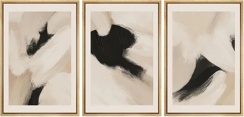 Vista 186 de SIGNFORD - Set de obras de arte en lienzo enmarcado para pared, ilustraciones abstractas de neblina del desierto en tonos neutros beige y marrón