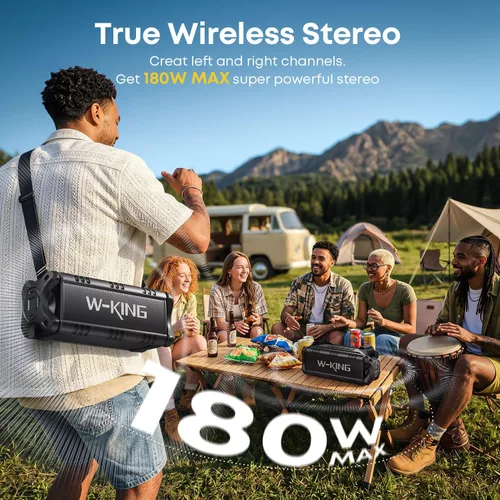 Vista 9 de W-KING - Altavoz Bluetooth, potente altavoz Bluetooth de 50 W, resistente al agua, gran altavoz portátil para exteriores inalámbrico para graves