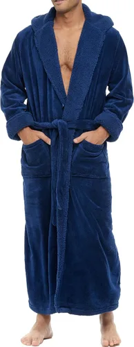 Vista 12 de Alexander Del Rossa . Albornoz de forro polar con capucha para hombre Negro