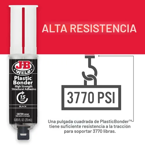 Vista 4 de J-B Weld 50139 Jeringa adhesiva y relleno de huecos Plastic Bonder para paneles de carrocería - Negro - 25 ml
