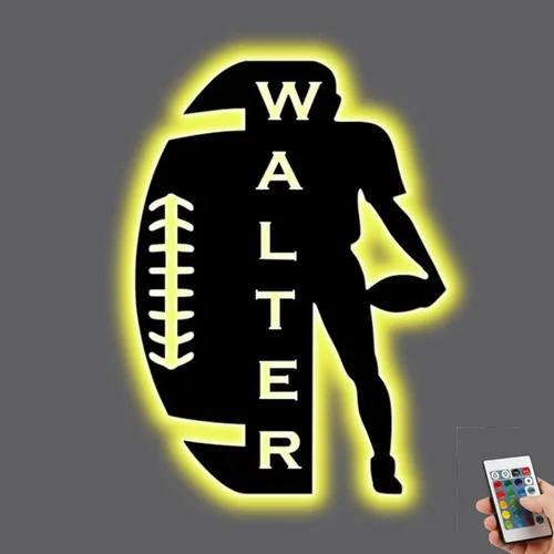 Vista 14 de Regalos personalizados de fútbol para niños con nombre personalizado con luz nocturna LED, letrero de pared de fútbol de neón con 16 colores que