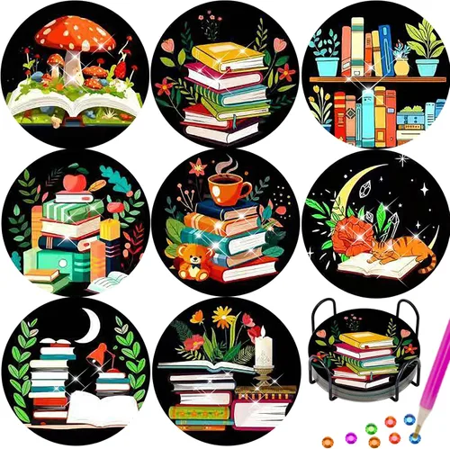 Vista 19 de TDOOW Posavasos de arte de diamante, 8 piezas de posavasos de pintura de diamante, kit de arte de diamantes de abeja para adultos, regalo
