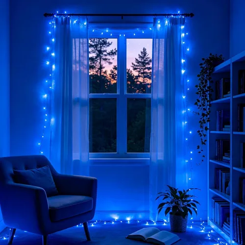 Vista 7 de Guirnalda de 1000 luces LED azules, luces de Navidad de 328 pies para exteriores, impermeables, con enchufe, alambre transparente, luces de árbol