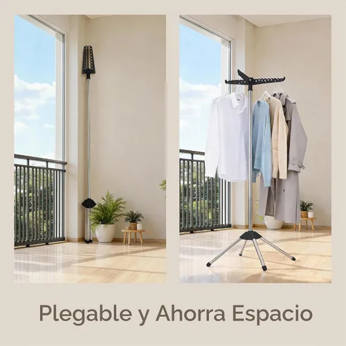 Vista 3 de Beaudaily Tendedero de secado de ropa, plegable, estante de secado de ropa interior de 59 pulgadas con 3 brazos giratorios, acero inoxidable Negro +