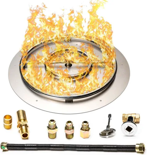 Vista 18 de Kit de sartén y anillo de acero inoxidable para quemador de hoguera, con encendido por chispa para fogatas de propano líquido, sartén de 18