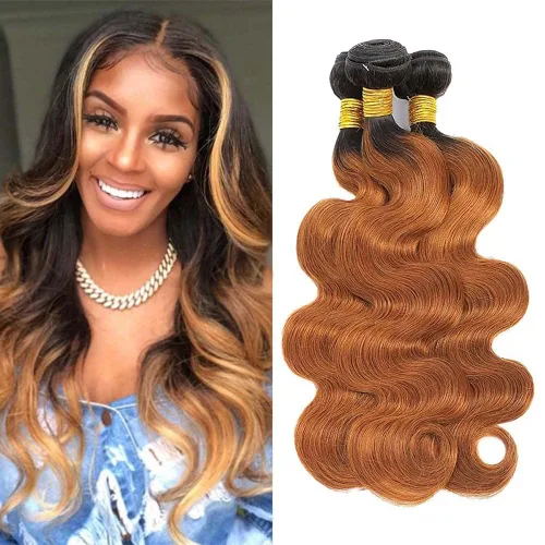 Vista 188 de P4613 Cabello humano rizado onda profunda marrón y paquetes mixtos 8 10 12 P4613 Ombre Marrón-Rubio-DP