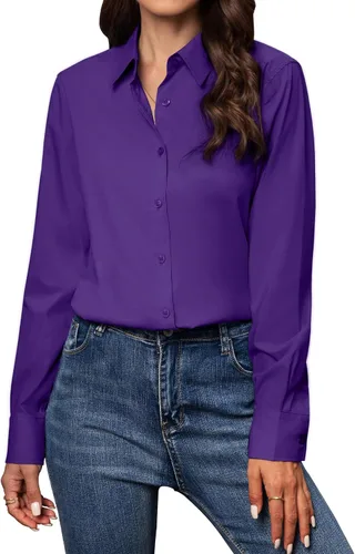 Vista 37 de Camisas con botones para mujer de ajuste clásico, camisa de vestir, camisa de trabajo, de negocios, casual, de manga larga, blusa, tops