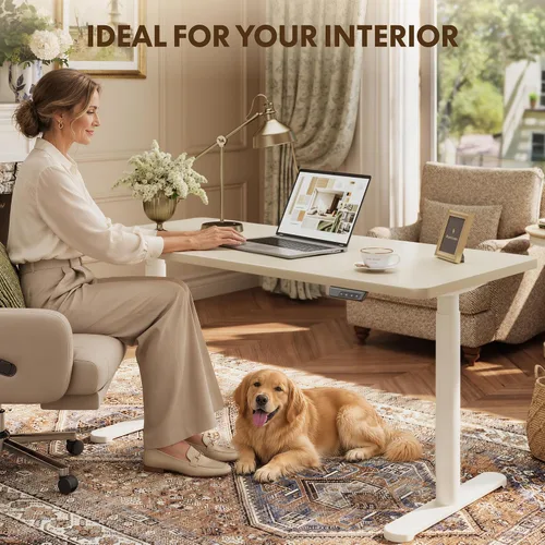 Vista 3 de FLEXISPOT Escritorio de pie Mousse de 48 x 30 pulgadas, patas ovaladas Mousse Blanco