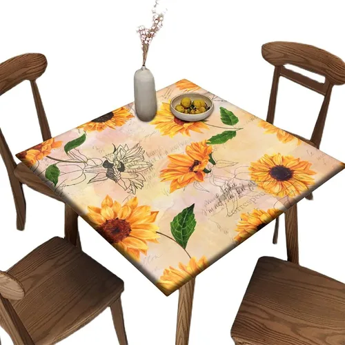 Vista 93 de Mantel redondo ajustable con borde elástico floral azul, mantel con borde elástico de estilo floral pastoral, almohadilla de mesa de poliéster