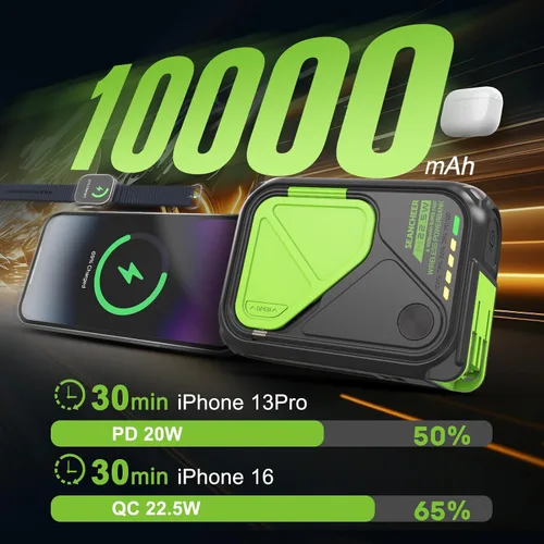 Vista 5 de SEANCHEER Cargador portátil P05, banco de energía magnético, pequeño banco de energía inalámbrico, paquete de batería de 10000 mAh esenciales