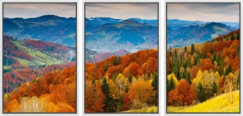 Vista 75 de wall26 Lienzo enmarcado para pared, juego de arte rojo, verde y amarillo, bosque de montaña otoñal, naturaleza, desierto, fotografía, realismo