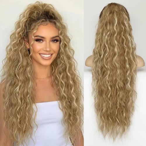 Vista 38 de KooKaStyle Extensión de cola de caballo con cordón de 26 pulgadas (66 cm) para mujeres, extensiones de cabello sintético rizado largo para uso