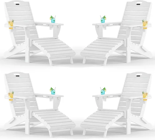 Vista 16 de Sillas Adirondack ajustables con otomana retráctil, silla Adirondack plegable de HDPE con 2 soportes para tazas, resistente a la intemperie