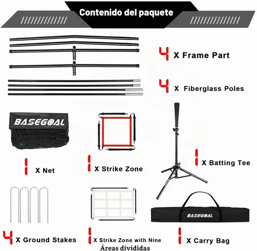 Vista 9 de BaseGoal 7x7ft Baseball Practice Net with Batting Tee and Strike Zone