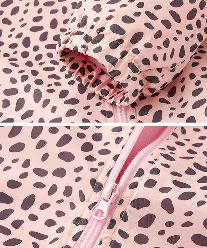 Vista 4 de M2C - Chaqueta ligera impermeable para exteriores con capucha para niñas, forro polar con estampado floral Perla de guepardo