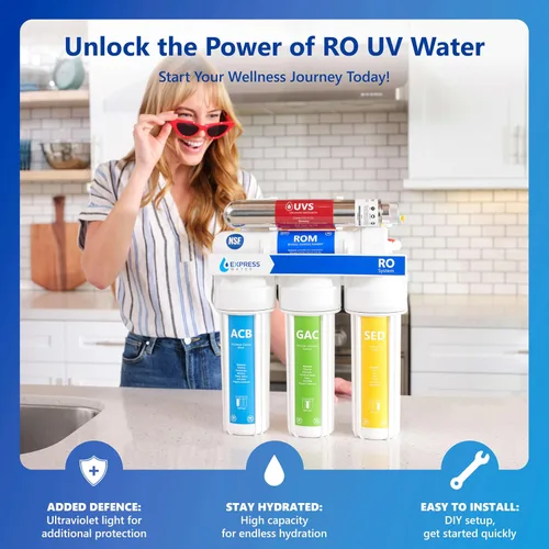 Vista 2 de Express Water Sistema de filtración de agua de ósmosis inversa ultravioleta - Filtro de agua UV RO de 6 etapas con grifo y tanque - Filtro de agua