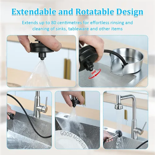 Vista 6 de Enjuagadora de vidrio para fregadero de cocina, enjuague de vidrio de alta presión giratoria de 360 grados con cabezal rociador extraíble, enjuague