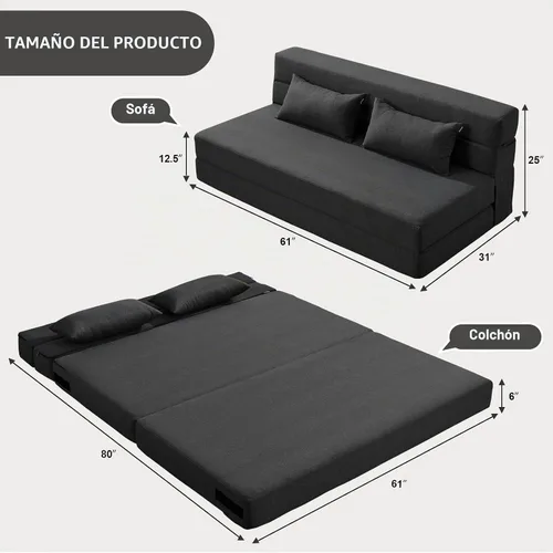 Vista 2 de SUYOLS - Sofá cama plegable convertible – Silla cama cama con almohada, moderna tela de lino plegable y futón, colchón plegable para sala