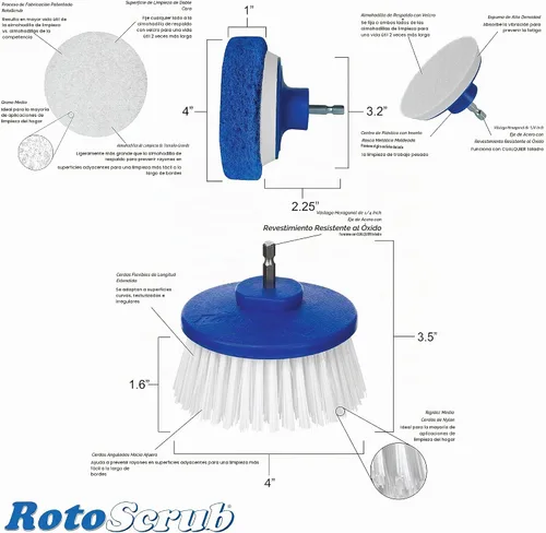 Vista 7 de RotoScrub Kit de cepillo de limpieza de taladro y almohadillas de esponja - Limpiador eléctrico para interiores y exteriores para bañeras, duchas