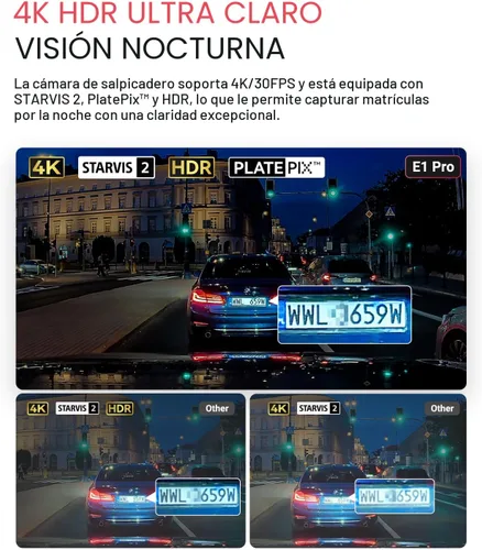 Vista 3 de Vantrue Cámara frontal E1 Pro 4K Mini Dash Cam frontal, STARVIS 2 PlatePix HDR visión nocturna para automóvil, GPS WiFi 5G integrado, pantalla IPS