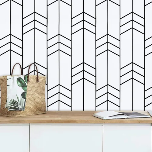 Vista 10 de Papel tapiz adhesivo autoadhesivo moderno en blanco y negro, grueso, impermeable, fácil de limpiar, decorativo, extraíble, espiga, para dormitorio