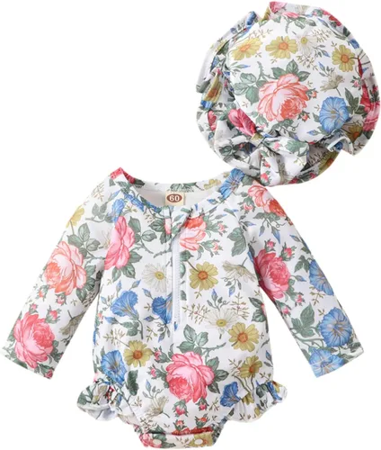 Vista 89 de Traje de baño de una pieza con cremallera de manga larga para bebé niña con gorro