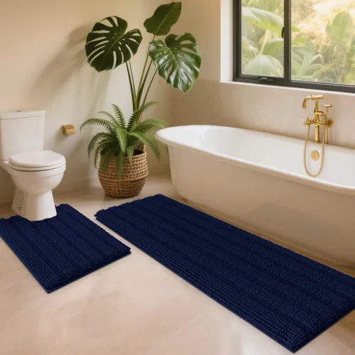 Vista 52 de ACCUMTEK - Juego de alfombras de baño a rayas beige de 3 piezas, ultrasuaves, antideslizantes de chenilla, alfombras de baño mullidas y absorbentes