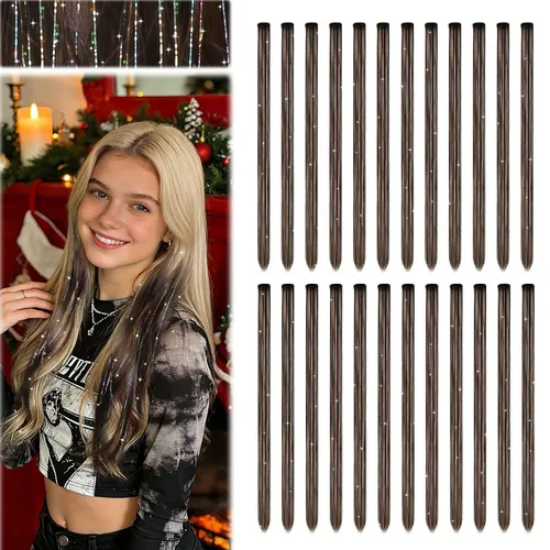 Vista 14 de Dreamlover Extensiones de cabello con brillantina para niñas, accesorios para el cabello para mujeres, 24 piezas