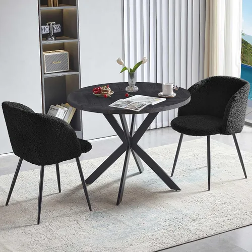 Vista 7 de Homedot Juego de mesa de comedor de cocina de 3 piezas para 2, mesa de comedor redonda negra de 37 pulgadas con brazos de comedor negros, juego